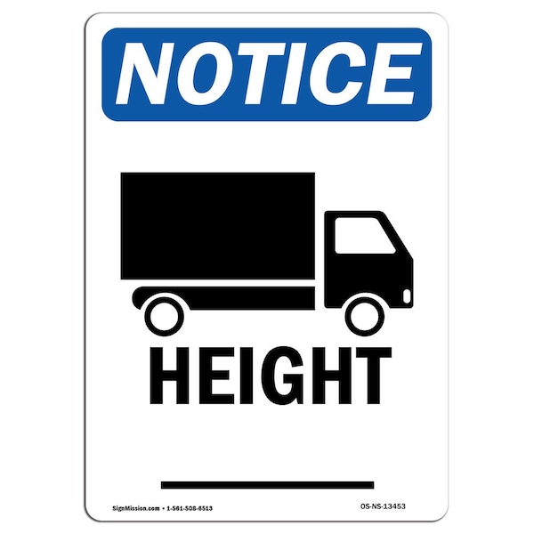 Safety Sign, OSHA Notice, 5" Height, Height Sign With Symbol, Portrait, 10PK